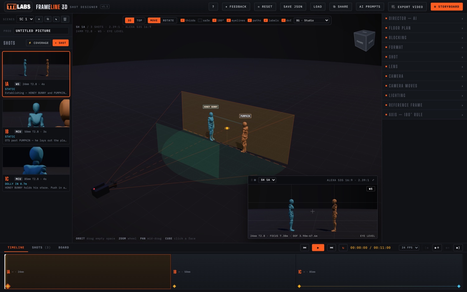 Frameline — 3D Shot Designer
